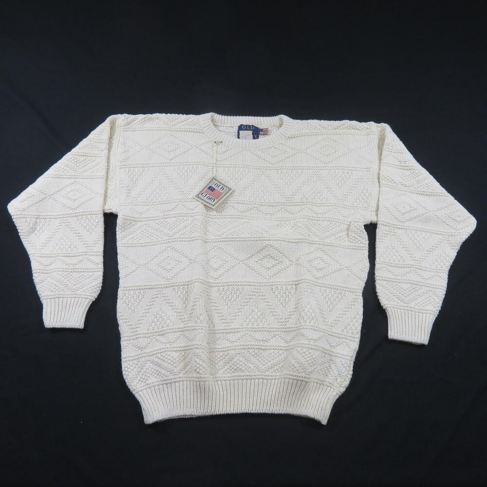 Old Glory Knit Sweater Fisherman Cotton Beige Made in USA Sz L New 1990s
